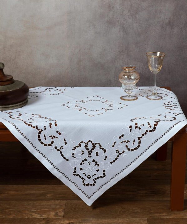Χειροποίητο κοφτό καρέ 02 (90cm x 90cm) λευκό Silk Fashion | Maril Home