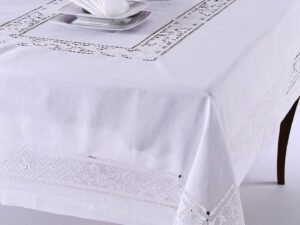 Χειροποίητο τραπεζομάντηλο 682 (120cm x 180cm) λευκό με 6 πετσετάκια Silk Fashion | Maril Home