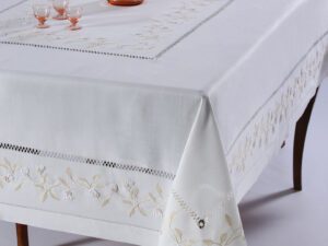 Χειροποίητο τραπεζομάντηλο 8302 (170cm x 220cm) λευκό Silk Fashion | Maril Home