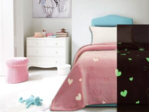 Παιδική Κουβέρτα Μονή Ροζ Κοράλ Φωσφοριζέ Καρδιές Γαρύφαλλο 160x220 - ΓΑΡΥΦΑΛΛΟ | Maril.gr