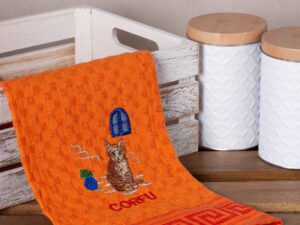 Σετ 12 τεμαχίων ποτηρόπανα γκοφρέ (50cm x 70cm) πορτοκαλί γάτα CORFU Silk Fashion | Maril Home
