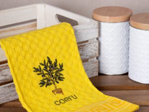 Σετ 12 τεμαχίων ποτηρόπανα γκοφρέ (50cm x 70cm) κίτρινο γλάστρα CORFU Silk Fashion | Maril Home