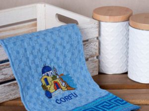 Σετ 12 τεμαχίων ποτηρόπανα γκοφρέ (50cm x 70cm) μπλέ εκκλήσία CORFU Silk Fashion | Maril Home