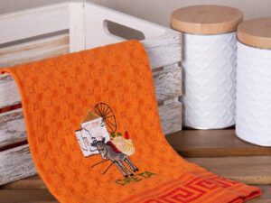 Σετ 12 τεμαχίων ποτηρόπανα γκοφρέ (50cm x 70cm) πορτοκαλί γαίδαρος CRETA Silk Fashion | Maril Home