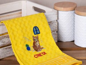 Σετ 12 τεμαχίων ποτηρόπανα γκοφρέ (50cm x 70cm) κίτρινο γάτα CRETA Silk Fashion | Maril Home