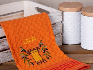 Σετ 12 τεμαχίων ποτηρόπανα γκοφρέ (50cm x 70cm) πορτοκαλί κίονας CRETA Silk Fashion | Maril Home