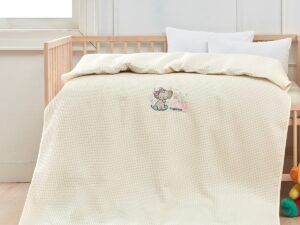 Κουβέρτα πικέ με κέντημα Art 5303 100X150 Μπεζ Beauty Home | Maril Home