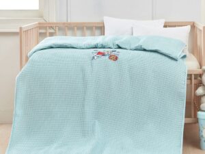Κουβέρτα πικέ με κέντημα Art 5307 80x110 Γαλάζιο Beauty Home | Maril Home