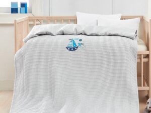 Κουβέρτα πικέ με κέντημα Art 5309 100X150 Γκρι Beauty Home | Maril Home