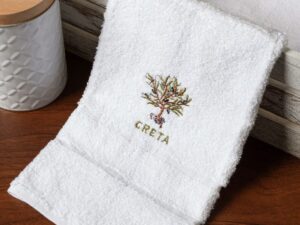 Δωδεκάδα πετσέτες χεριών (30cm x 50cm) λευκό με γλάστρα ΚΡΗΤΗ Silk Fashion | Maril Home