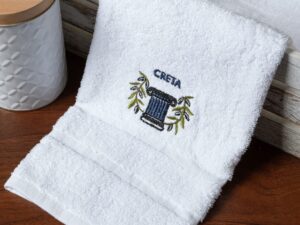 Δωδεκάδα πετσέτες χεριών (30cm x 50cm) λευκό με μπλέ κίωνα ΚΡΗΤΗ Silk Fashion | Maril Home