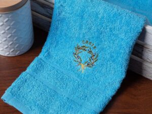 Δωδεκάδα πετσέτες χεριών (30cm x 50cm) μπλέ με στεφάνι ΚΡΗΤΗ Silk Fashion | Maril Home