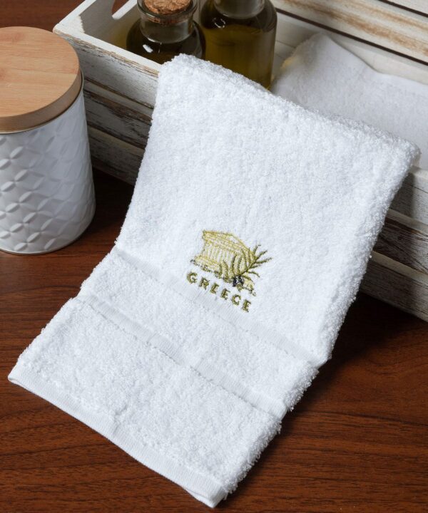 Δωδεκάδα πετσέτες χεριών (30cm x 50cm) λευκό με την ακρόπολη GREECE Silk Fashion | Maril Home