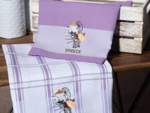 Σετ 2 τεμαχίων ποτηρόπανα (50cm x 70cm) ανεμόμυλος λιλά GREECE Silk Fashion | Maril Home