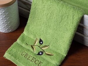 Δωδεκάδα πετσέτες χεριών (30cm x 50cm) πράσινο με κλαδί GREECE Silk Fashion | Maril Home