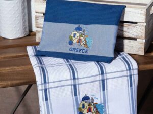 Σετ 2 τεμαχίων ποτηρόπανα (50cm x 70cm) μπλέ εκκλησία GREECE Silk Fashion | Maril Home