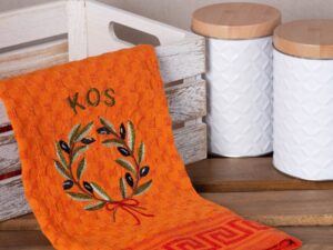 Σετ 12 τεμαχίων ποτηρόπανα γκοφρέ (50cm x 70cm) πορτοκαλί στεφάνι KOS Silk Fashion | Maril Home