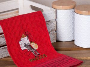 Σετ 12 τεμαχίων ποτηρόπανα γκοφρέ (50cm x 70cm) κόκκινο γάιδαρος RHODES Silk Fashion | Maril Home