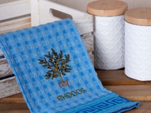 Σετ 12 τεμαχίων ποτηρόπανα γκοφρέ (50cm x 70cm) μπλέ γλάστρα RHODES Silk Fashion | Maril Home