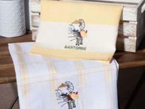 Σετ 2 τεμαχίων ποτηρόπανα (50cm x 70cm) ανεμόμυλος κίτρινο SANTORINI Silk Fashion | Maril Home