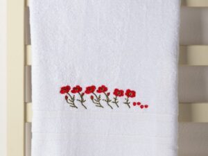 Δωδεκάδα πετσέτες χεριών (30cm x 50cm) λευκό με κόκκινο λουλούδι Silk Fashion | Maril Home