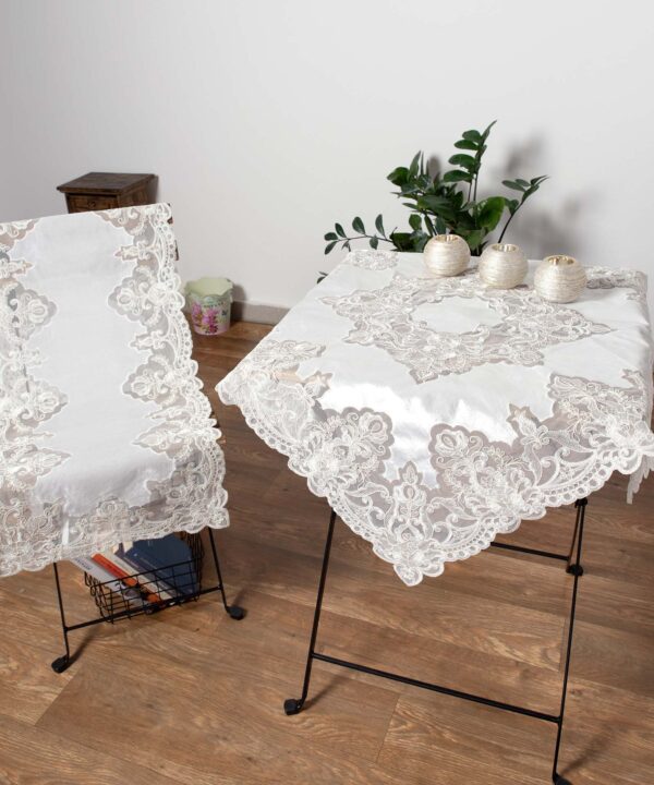 τραπεζοκαρέ (140cm X 140cm)  YL169-14B λευκό Silk Fashion | Maril Home