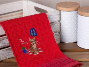 Σετ 12 τεμαχίων ποτηρόπανα γκοφρέ (50cm x 70cm) κόκκινο γάτα CRETA Silk Fashion | Maril Home