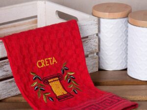 Σετ 12 τεμαχίων ποτηρόπανα γκοφρέ (50cm x 70cm) κόκκινο κίονας CRETA Silk Fashion | Maril Home