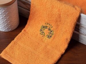 Δωδεκάδα πετσέτες χεριών (30cm x 50cm) πορτοκαλί με στεφάνι ΚΡΗΤΗ Silk Fashion | Maril Home