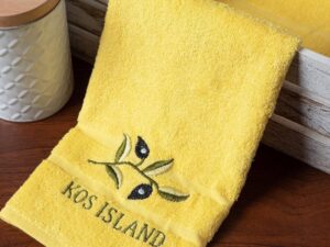 Δωδεκάδα πετσέτες χεριών (30cm x 50cm) κίτρινο με κλαδί ΚΩΣ Silk Fashion | Maril Home