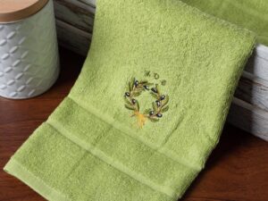 Δωδεκάδα πετσέτες χεριών (30cm x 50cm) πράσινο με στεφάνι ΚΩΣ Silk Fashion | Maril Home