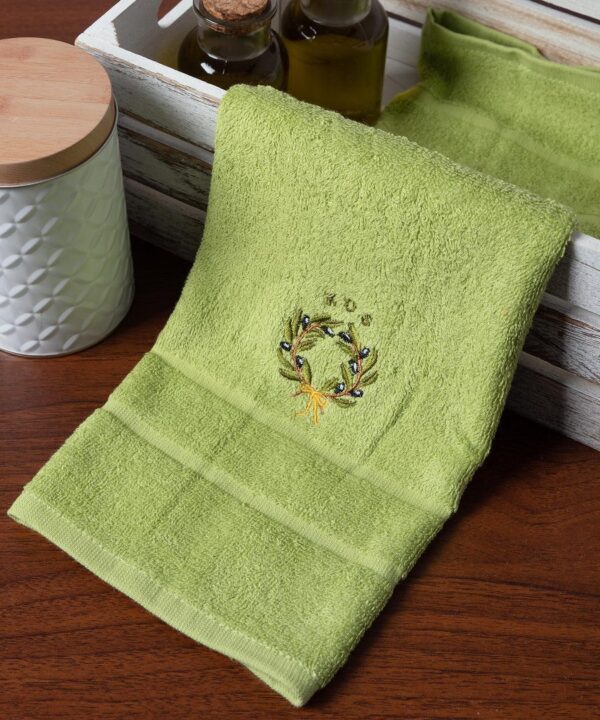Δωδεκάδα πετσέτες χεριών (30cm x 50cm) πράσινο με στεφάνι ΚΩΣ Silk Fashion | Maril Home