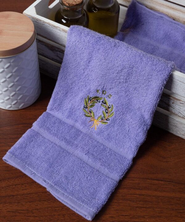 Δωδεκάδα πετσέτες χεριών (30cm x 50cm) λιλά με στεφάνι ΚΩΣ Silk Fashion | Maril Home