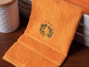Δωδεκάδα πετσέτες χεριών (30cm x 50cm) πορτοκαλί με στεφάνι ΚΩΣ Silk Fashion | Maril Home