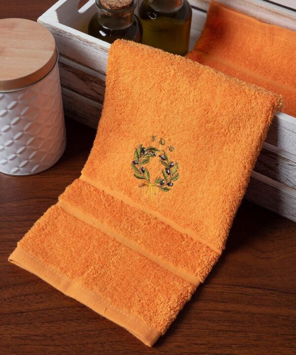 Δωδεκάδα πετσέτες χεριών (30cm x 50cm) πορτοκαλί με στεφάνι ΚΩΣ Silk Fashion | Maril Home
