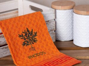 Σετ 12 τεμαχίων ποτηρόπανα γκοφρέ (50cm x 70cm) πορτοκαλί γλάστρα RHODES Silk Fashion | Maril Home
