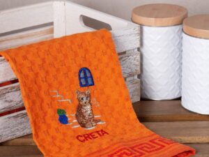 Σετ 12 τεμαχίων ποτηρόπανα γκοφρέ (50cm x 70cm) πορτοκαλί γάτα CRETA Silk Fashion | Maril Home