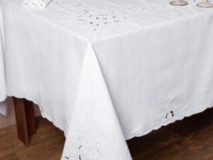 Χειροποίητο κοφτό τραπεζομάντηλο 950 (180cm x 260cm) λευκό Silk Fashion | Maril Home
