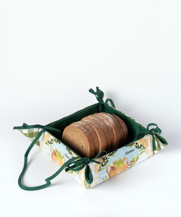 Βαμβακερή ψωμιέρα με στάμπα (35cm x 35cm) πράσινη Silk Fashion | Maril Home