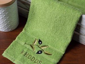 Δωδεκάδα πετσέτες χεριών (30cm x 50cm) πράσινο με κλαδί ΡΟΔΟΣ Silk Fashion | Maril Home
