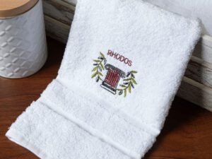Δωδεκάδα πετσέτες χεριών (30cm x 50cm) λευκό με κόκκινο κίωνα ΡΟΔΟΣ Silk Fashion | Maril Home