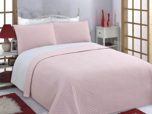 ΚΟΥΒΕΡΛΙ σετ (240cm x 260cm + 2 x 50cm x 70cm) DIAMOND pink/grey Silk Fashion | Maril Home