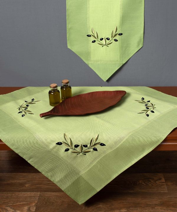Σετ 3 τεμαχίών bg23a (40cm x 110cm 2x40cm x 40cm) πράσινο με μαύρη ελιά Silk Fashion | Maril Home